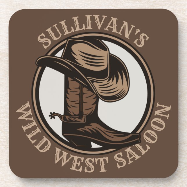 Personalized Wild West Saloon Western Cowboy Boots Beverage Coaster (Front)