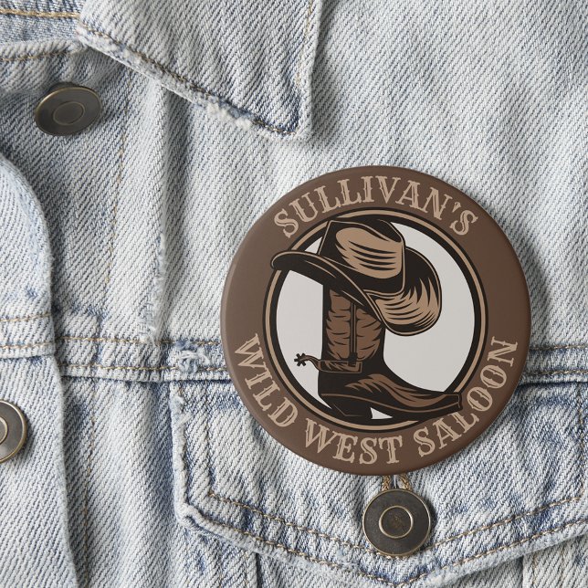 Personalized Wild West Saloon Western Cowboy Boots Button (Creator Uploaded)