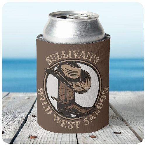 Personalized Wild West Saloon Western Cowboy Boots Can Cooler
