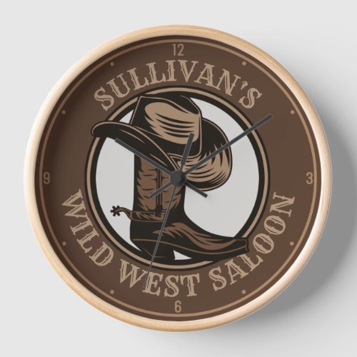 Personalized Wild West Saloon Western Cowboy Boots Clock