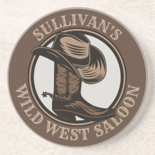 Personalized Wild West Saloon Western Cowboy Boots Coaster
