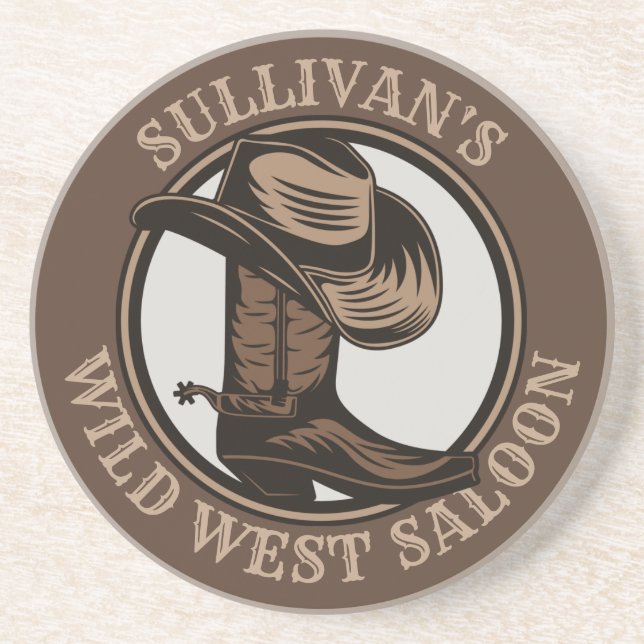Personalized Wild West Saloon Western Cowboy Boots Coaster (Front)