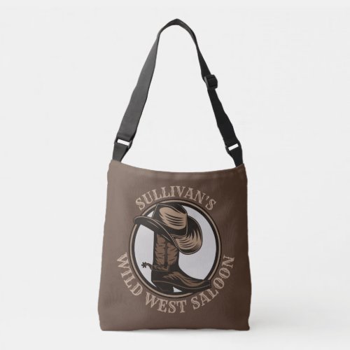Personalized Wild West Saloon Western Cowboy Boots Crossbody Bag