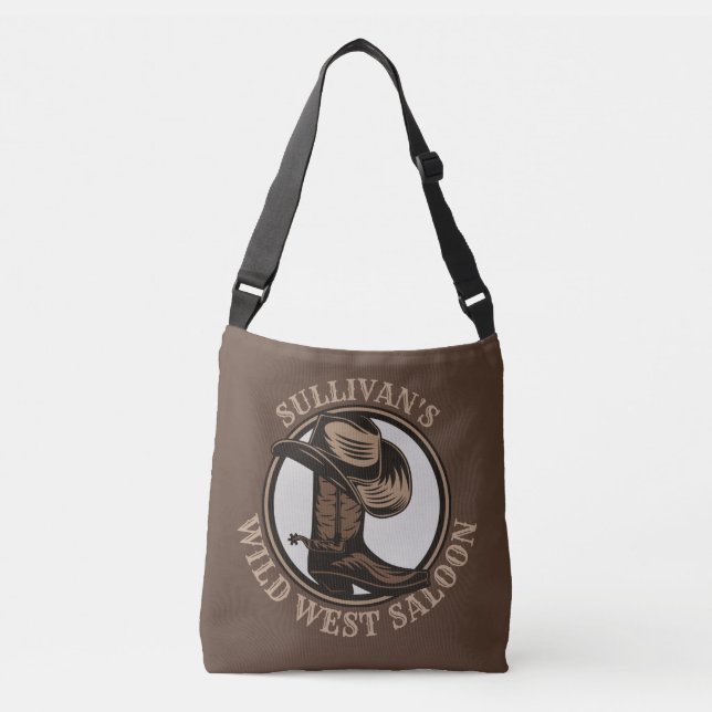 Personalized Wild West Saloon Western Cowboy Boots Crossbody Bag (Front)