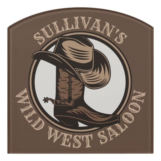 Personalized Wild West Saloon Western Cowboy Boots Door Sign (Contour Front)