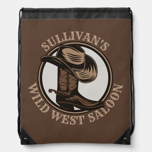 Personalized Wild West Saloon Western Cowboy Boots Drawstring Bag