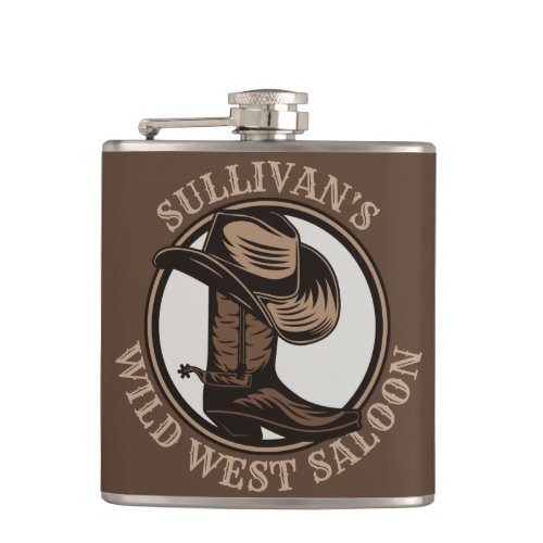 Personalized Wild West Saloon Western Cowboy Boots Flask