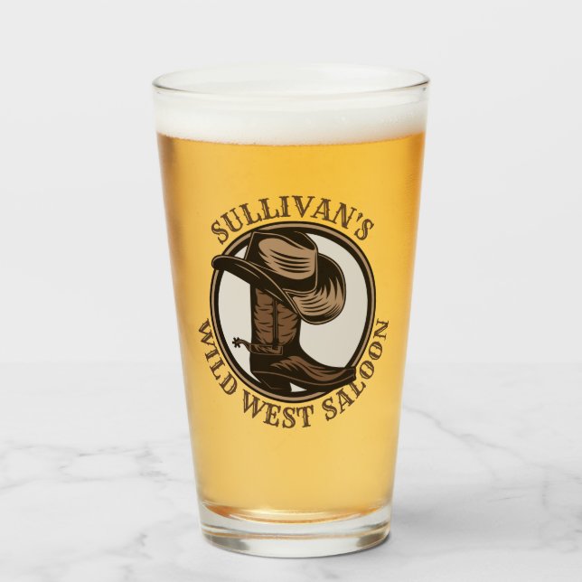 Personalized Wild West Saloon Western Cowboy Boots Glass (Front Filled)