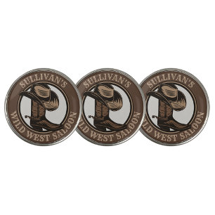 Personalized Wild West Saloon Western Cowboy Boots Golf Ball Marker