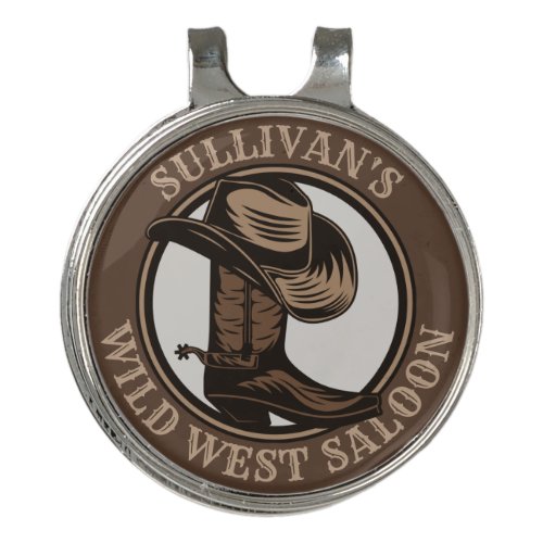Personalized Wild West Saloon Western Cowboy Boots Golf Hat Clip