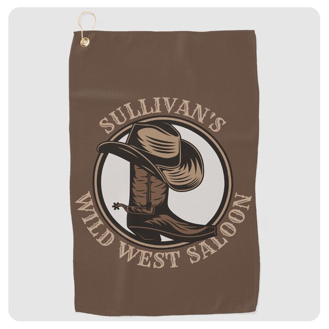 Personalized Wild West Saloon Western Cowboy Boots Golf Towel (Creator Uploaded)