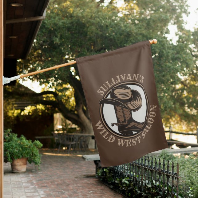 Personalized Wild West Saloon Western Cowboy Boots House Flag (In SItu)