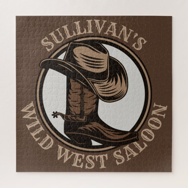 Personalized Wild West Saloon Western Cowboy Boots Jigsaw Puzzle (Vertical)