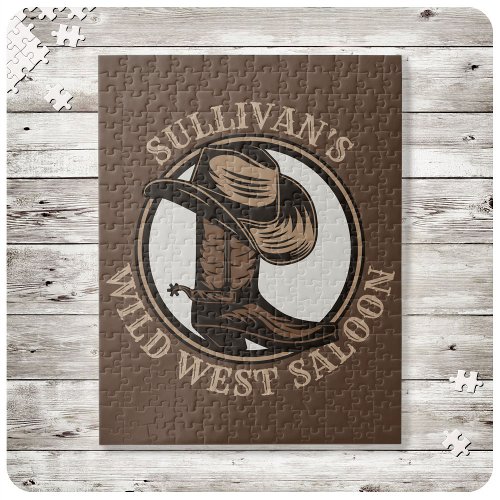 Personalized Wild West Saloon Western Cowboy Boots Jigsaw Puzzle