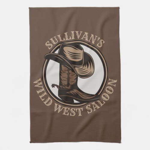 Personalized Wild West Saloon Western Cowboy Boots Kitchen Towel