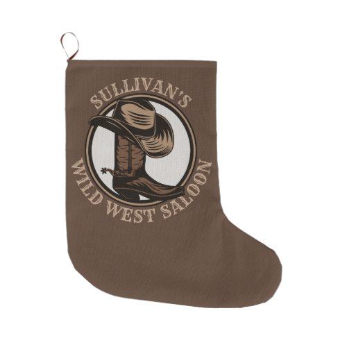 Personalized Wild West Saloon Western Cowboy Boots Large Christmas Stocking