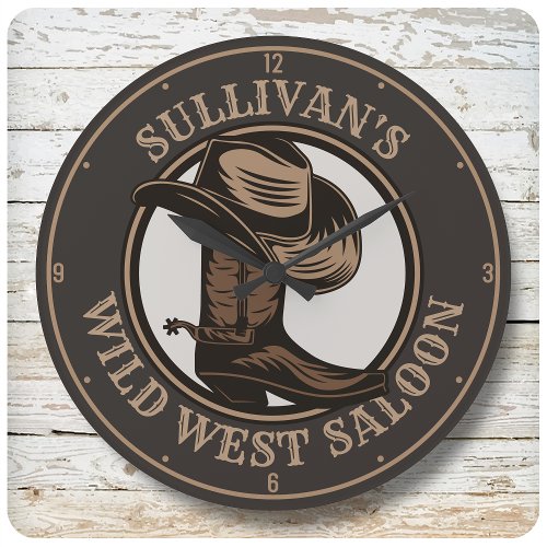 Personalized Wild West Saloon Western Cowboy Boots Large Clock