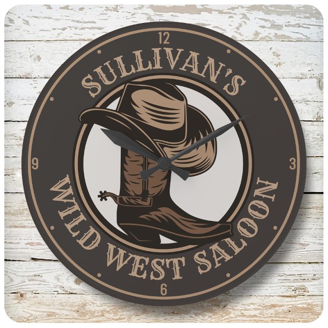 Personalized Wild West Saloon Western Cowboy Boots Large Clock (Creator Uploaded)