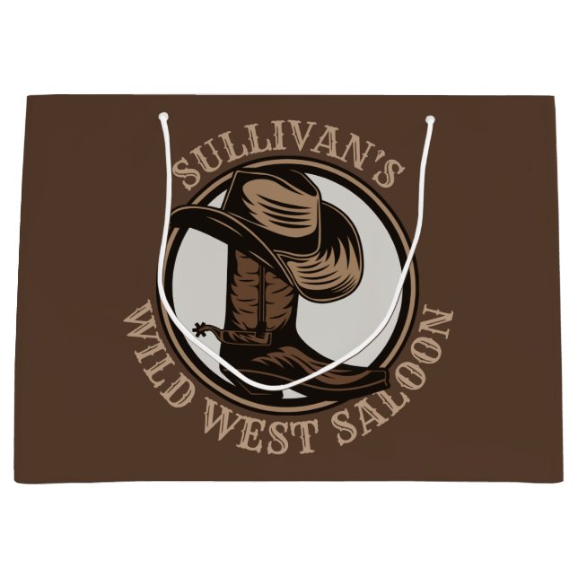 Personalized Wild West Saloon Western Cowboy Boots Large Gift Bag (Front)