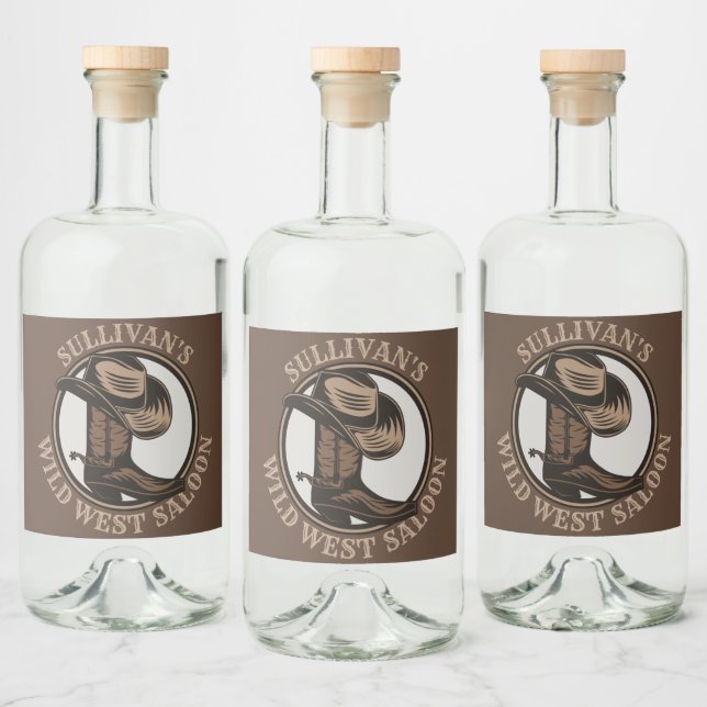 Personalized Wild West Saloon Western Cowboy Boots Liquor Bottle Label (Bottles)