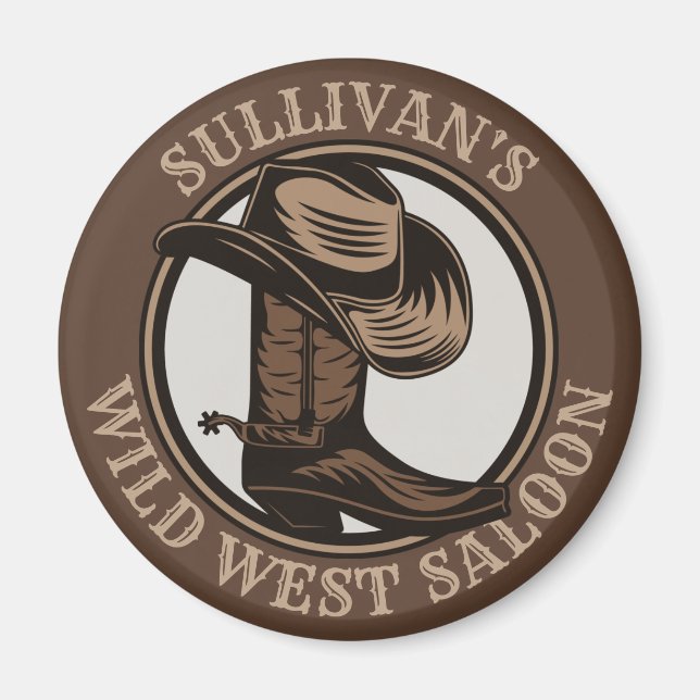 Personalized Wild West Saloon Western Cowboy Boots Magnet (Front)