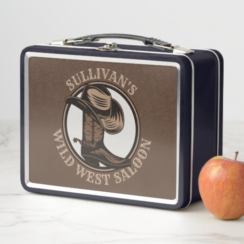 Personalized Wild West Saloon Western Cowboy Boots Metal Lunch Box
