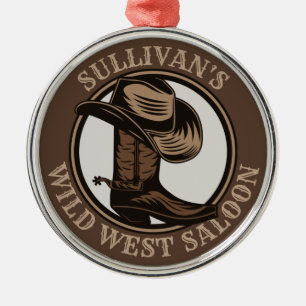 Personalized Wild West Saloon Western Cowboy Boots Metal Ornament
