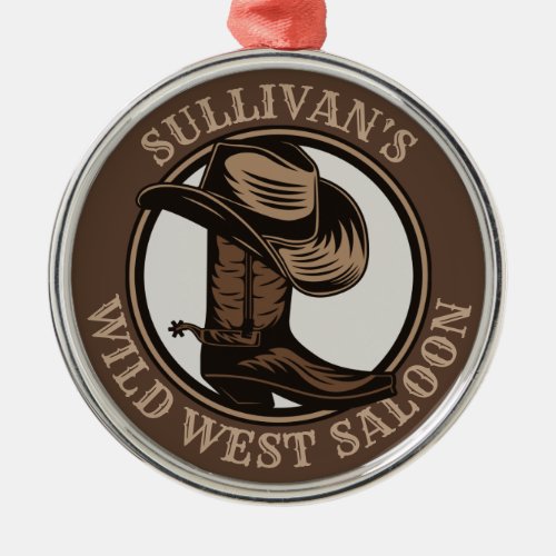 Personalized Wild West Saloon Western Cowboy Boots Metal Ornament