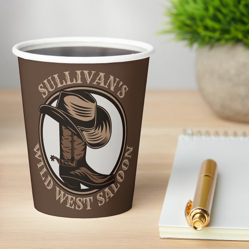 Personalized Wild West Saloon Western Cowboy Boots Paper Cups