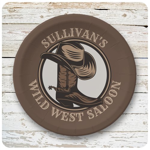 Personalized Wild West Saloon Western Cowboy Boots Paper Plates
