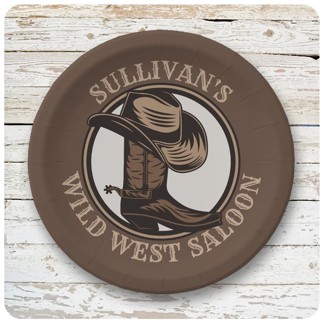 Personalized Wild West Saloon Western Cowboy Boots Paper Plates (Creator Uploaded)