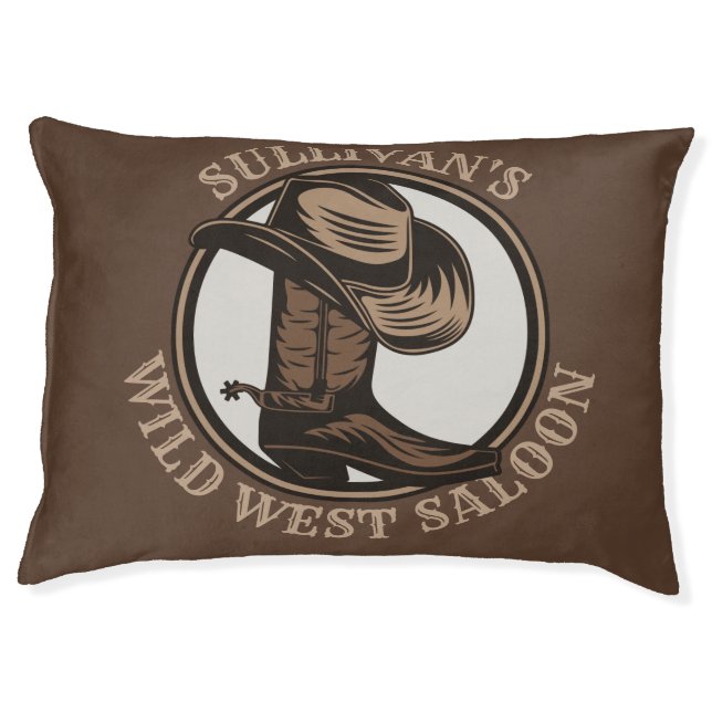 Personalized Wild West Saloon Western Cowboy Boots Pet Bed (Front)