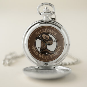 Personalized Wild West Saloon Western Cowboy Boots Pocket Watch
