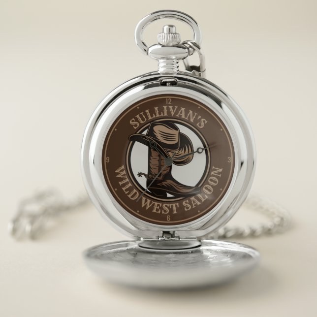 Personalized Wild West Saloon Western Cowboy Boots Pocket Watch (Inside)