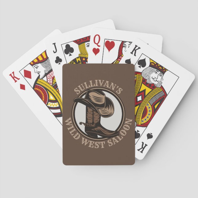 Personalized Wild West Saloon Western Cowboy Boots Poker Cards (Back)