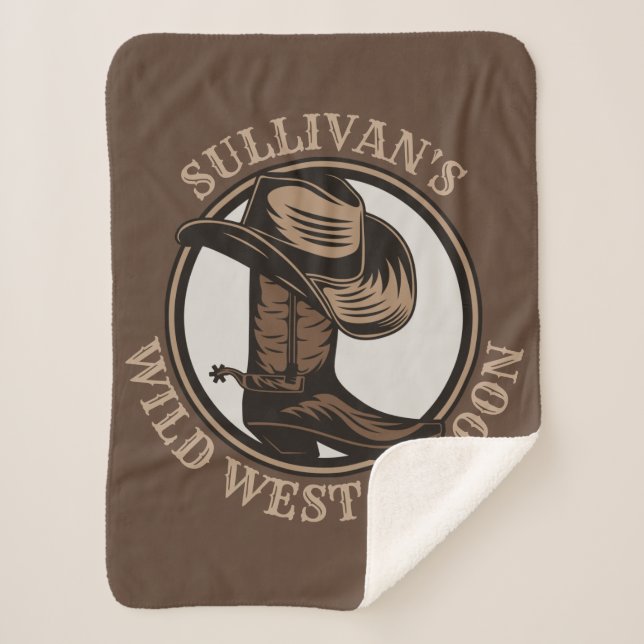 Personalized Wild West Saloon Western Cowboy Boots Sherpa Blanket (Front)