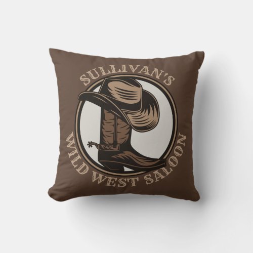 Personalized Wild West Saloon Western Cowboy Boots Throw Pillow