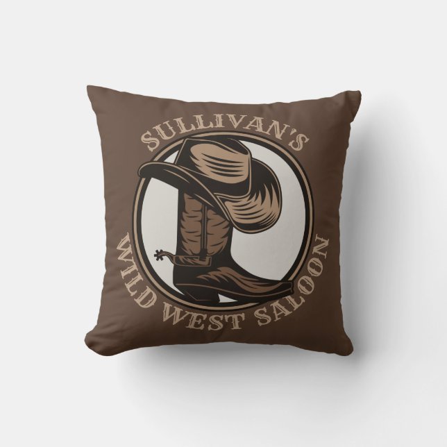 Personalized Wild West Saloon Western Cowboy Boots Throw Pillow (Front)