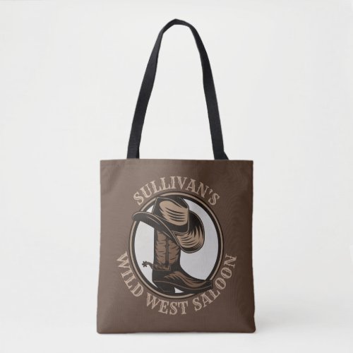 Personalized Wild West Saloon Western Cowboy Boots Tote Bag