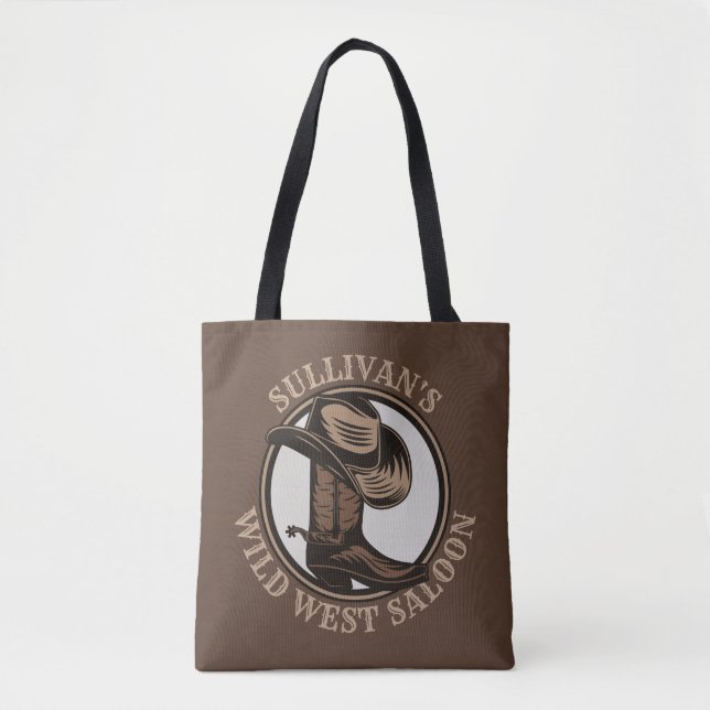 Personalized Wild West Saloon Western Cowboy Boots Tote Bag (Front)