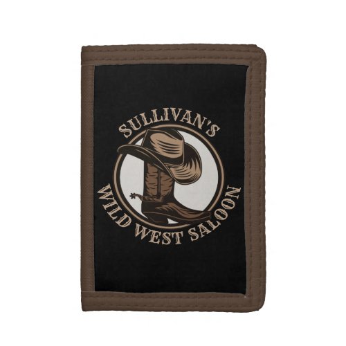 Personalized Wild West Saloon Western Cowboy Boots Trifold Wallet