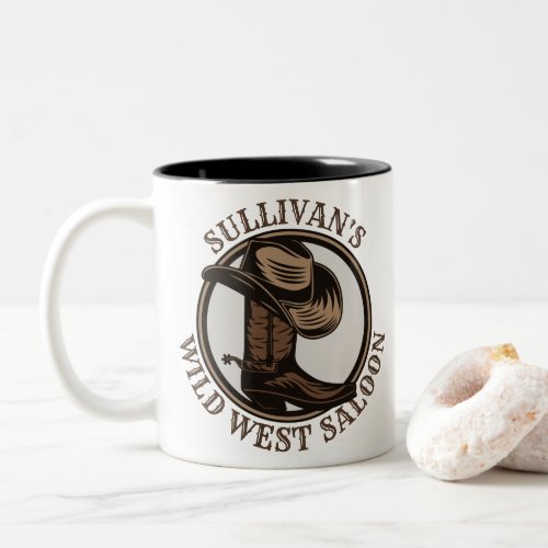 Personalized Wild West Saloon Western Cowboy Boots Two_Tone Coffee Mug