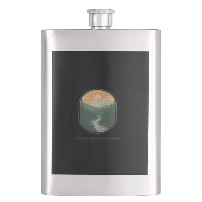 Personalized Wilderness Explorer Retro Mountain  Flask (Front)