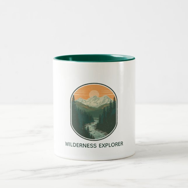 Personalized Wilderness Explorer Retro Mountain  Two-Tone Coffee Mug (Center)