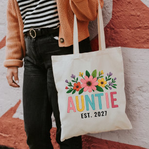 Personalized Wildflower Auntie Tote Bag for Aunt