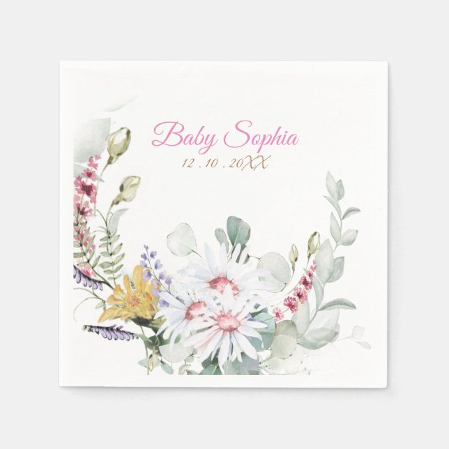 Personalized Wildflower Baby in Bloom Baby Napkins (Front)