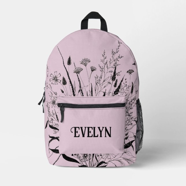 Personalized Wildflower Backpack Dusty Pink (Front)