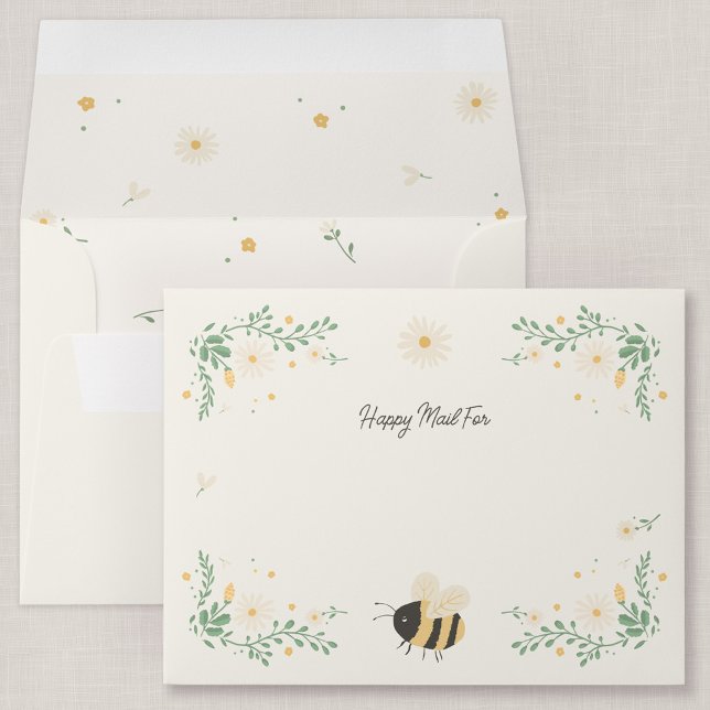 Personalized Wildflower Bee Nursery A2 Envelope (Wildflower Flight - A2 Sized Honey Bee Happy Mail Envelope)