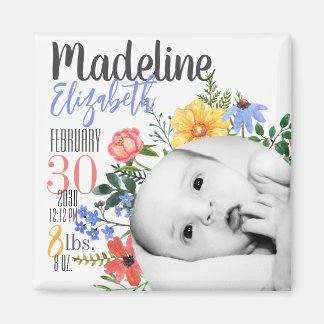 Personalized Wildflower Birth Announcement Magnet
