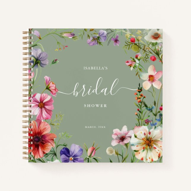 Personalized Wildflower Bridal Shower Guest Notebook (Front)